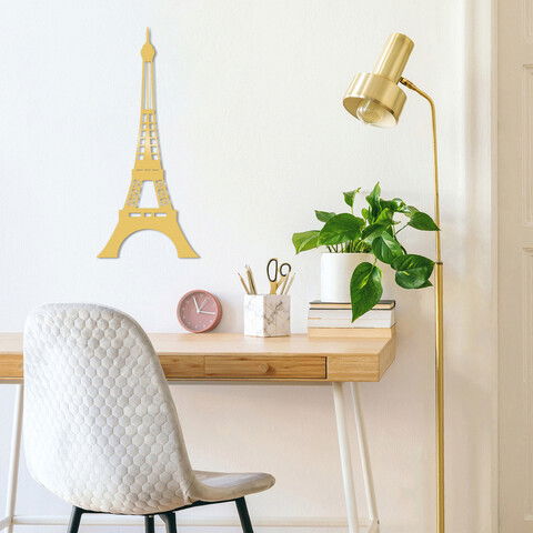 Decoratiune de perete, Eıffel Tower Metal Decor, Metal, Dimensiune: 22 x 48 cm, Auriu