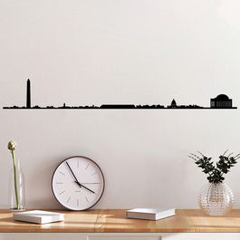 Decoratiune de perete, Washington Skyline , Metal, Dimensiune: 120 x 16 cm, Negru