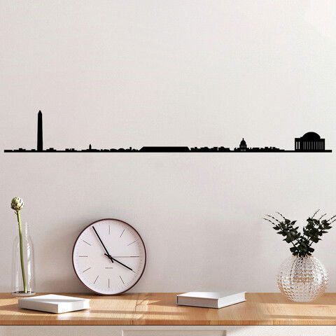 Decoratiune de perete, Washington Skyline , Metal, Dimensiune: 120 x 16 cm, Negru