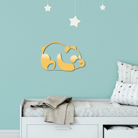Decoratiune de perete, Panda Metal Decor, Metal, Dimensiune: 35 x 50 cm, Auriu