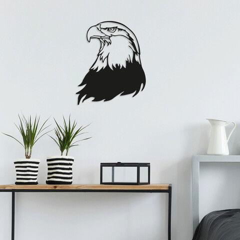 Decoratiune de perete, Eagle2, Metal, Dimensiune: 38 x 45 cm, Negru