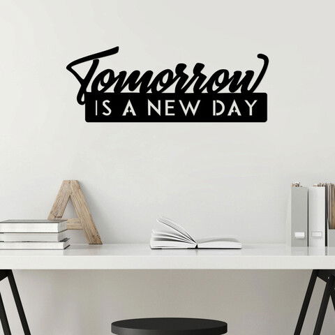 Decoratiune de perete, New Day, Metal, 70 x 26 cm, Negru