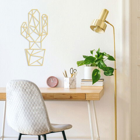 Decoratiune de perete, Cactus3, Metal, Dimensiune: 26 x 55 cm, Auriu