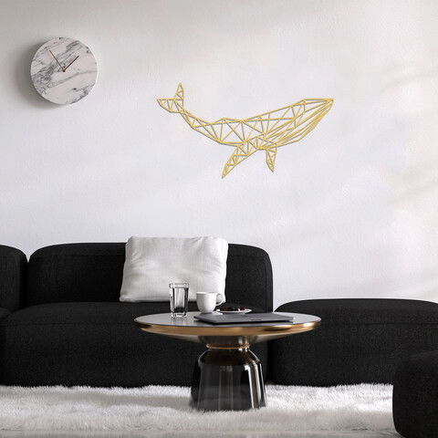 Decoratiune de perete, Whale 1, Metal, Dimensiune: 56 x 31 cm, Auriu