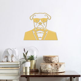 Decoratiune de perete, Bulldog Metal Decor, Metal, Dimensiune: 50 x 42 cm, Auriu