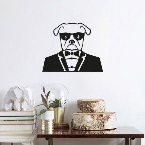 Decoratiune de perete, Bulldog, Metal, Dimensiune: 50 x 42 cm, Negru