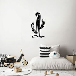 Decoratiune de perete, Cactus2, Metal, 30 x 57 cm, Negru