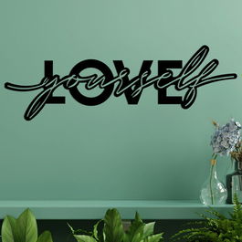 Decoratiune de perete, Love Yourself, Metal, Dimensiune: 28 x 0,15 x 87 cm, Negru