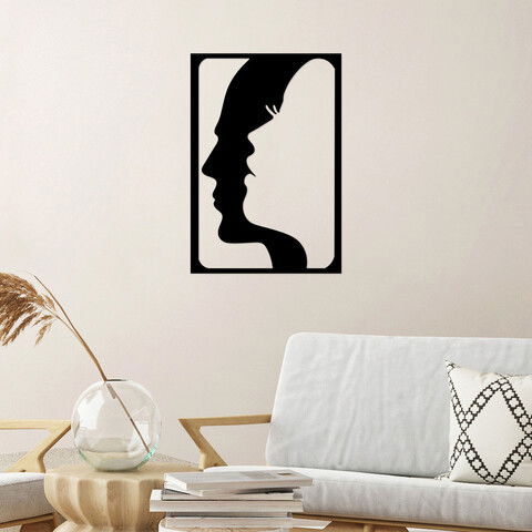Decoratiune de perete, Face In Face, Metal, Dimensiune: 40 x 58 cm, Negru