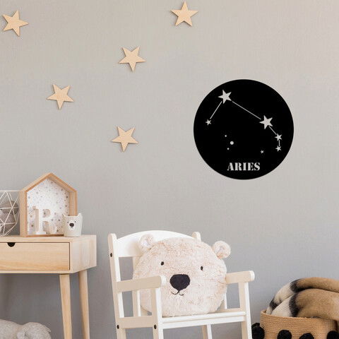 Decoratiune de perete, Aries Horoscope, Metal, Dimensiune: 48 x 48 cm, Negru