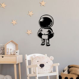 Decoratiune de perete, Baby Astronaut, Metal, Dimensiune: 34 x 65 cm, Negru