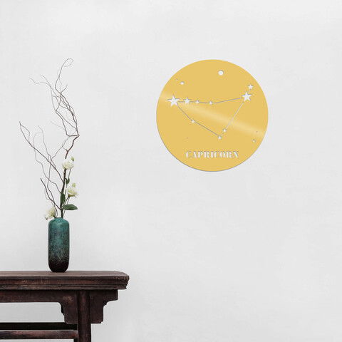 Decoratiune de perete, Caprıcorn Horoscope, Metal, Dimensiune: 48 x 48 cm, Auriu