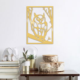 Decoratiune de perete, Owl Metal Decor, Metal, Dimensiune: 35 x 50 cm, Auriu