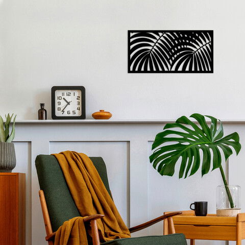 Decoratiune de perete, Leaf 1, Metal, Dimensiune: 50 x 25 cm, Negru