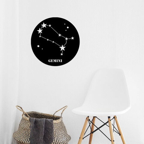 Decoratiune de perete, Gemini Horoscope, Metal, Dimensiune: 48 x 48 cm, Negru