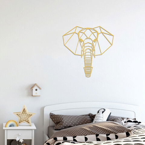 Decoratiune de perete, Elephant 2, Metal, Dimensiune: 46 x 46 cm, Auriu
