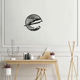 Decoratiune de perete, Ski Jumping, Metal, Dimensiune: 48 x 40 cm, Negru