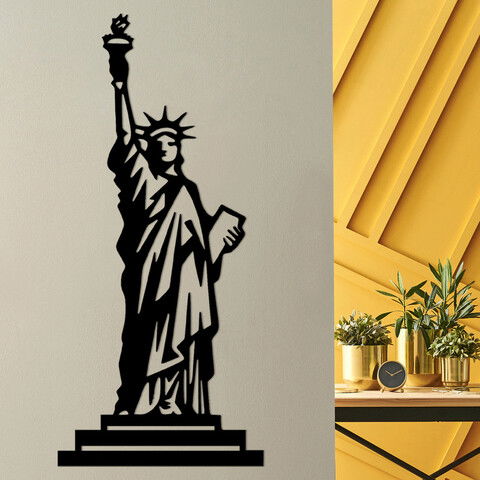 Decoratiune de perete, Statue Of Liberty, Metal, Dimensiune: 37 x 0,15 x 80 cm, Negru