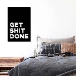 Decoratiune de perete, Get Shit Done, Metal, Dimensiune: 40 x 1,5 x 60 cm, Negru