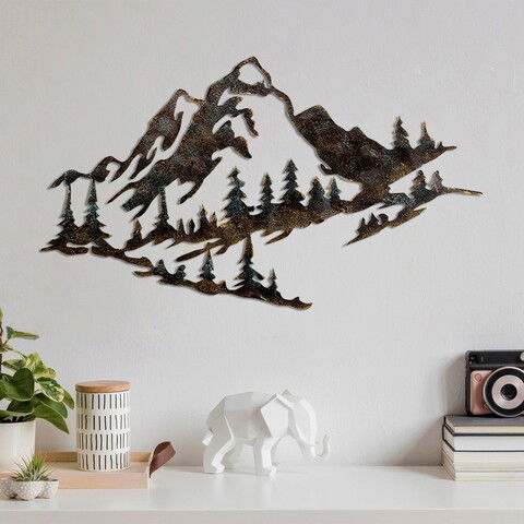 Decoratiune de perete, Mountain, Metal, 70 x 40 cm, Multicolor