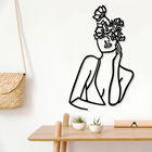 Decoratiune de perete, Woman And Flower, Metal, Dimensiune: 44 x 62 cm, Negru