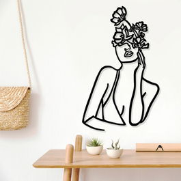 Decoratiune de perete, Woman And Flower, Metal, Dimensiune: 44 x 62 cm, Negru