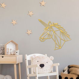 Decoratiune de perete, Unıcorn Metal Decor, Metal, Dimensiune: 53 x 50 cm, Auriu