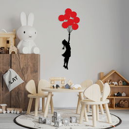 Decoratiune de perete, Banksy, Metal, 100 x 34 cm, Negru/Roșu