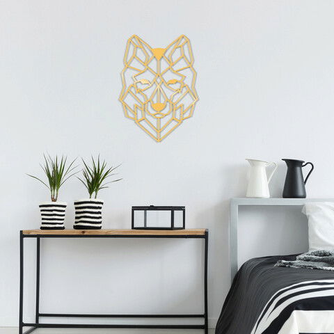 Decoratiune de perete, Wolf2 Metal Decor, Metal, Dimensiune: 41 x 57 cm, Auriu
