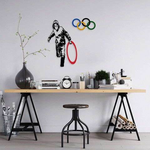 Decoratiune de perete, Banksy, Metal, Dimensiune: 62 x 61 cm, Multicolor