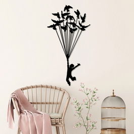Decoratiune de perete, Flying Boy 3, Metal, Dimensiune: 45 x 85 cm, Negru
