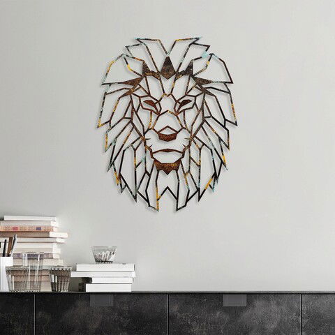 Decoratiune de perete, Lion, Metal, 40 x 50 cm, Multicolor