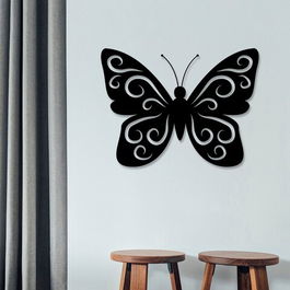 Decoratiune de perete, Butterfly 2, Metal, Dimensiune: 60 x 45 cm, Negru