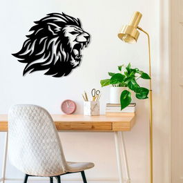 Decoratiune de perete, Lion 1, Metal, Dimensiune: 60 x 50 cm, Negru