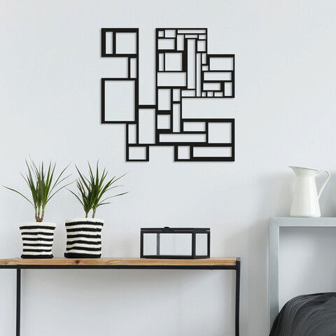 Decoratiune de perete, Sqaures, Metal, Dimensiune: 50 x 50 cm, Negru