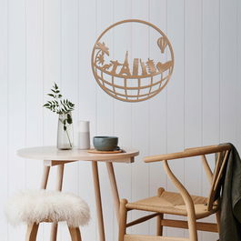 Decoratiune de perete, World Map Metal Decor 5, Metal, Dimensiune: 48 x 48 cm, Cupru