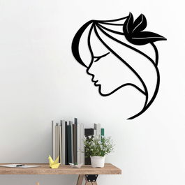 Decoratiune de perete, Woman With The Leaf, Metal, Dimensiune: 39 x 61 cm, Negru