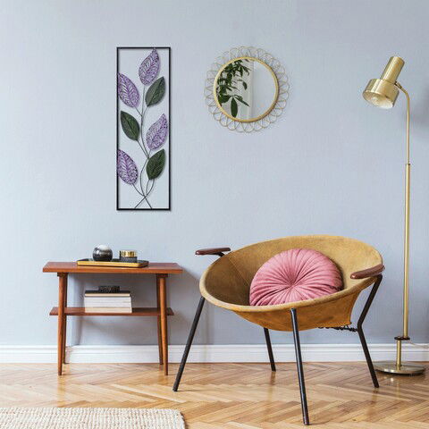 Decoratiune de perete, Leaf, Metal, Dimensiune: 90 x 32 cm, Multicolor