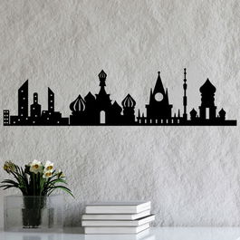 Decoratiune de perete, Moscow Skyline, Metal, Dimensiune: 120 x 26 cm, Negru