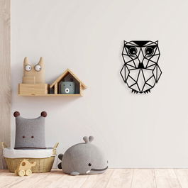 Decoratiune de perete, Owl 15, Metal, Dimensiune: 48 x 60 cm, Negru
