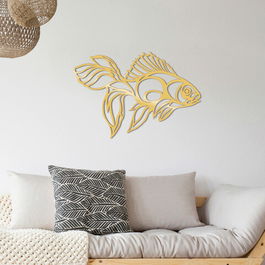 Decoratiune de perete, Fısh Metal Decor, Metal, Dimensiune: 50 x 72 cm, Auriu