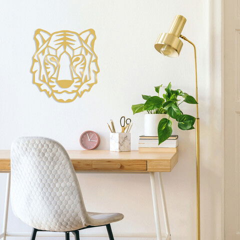 Decoratiune de perete, Tiger, Metal, Dimensiune: 56 x 60 cm, Auriu