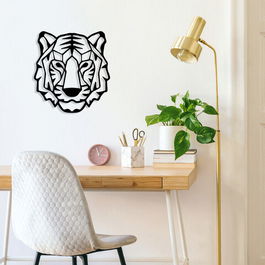 Decoratiune de perete, Tiger, Metal, Dimensiune: 56 x 60 cm, Negru