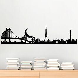 Decoratiune de perete, Tokyo Skyline 2, Metal, Dimensiune: 115 x 29 cm, Negru