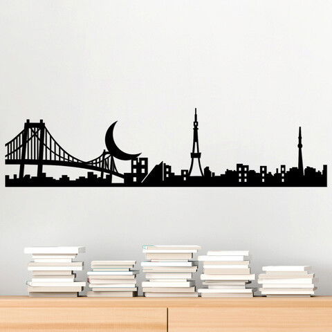 Decoratiune de perete, Tokyo Skyline 2, Metal, Dimensiune: 115 x 29 cm, Negru