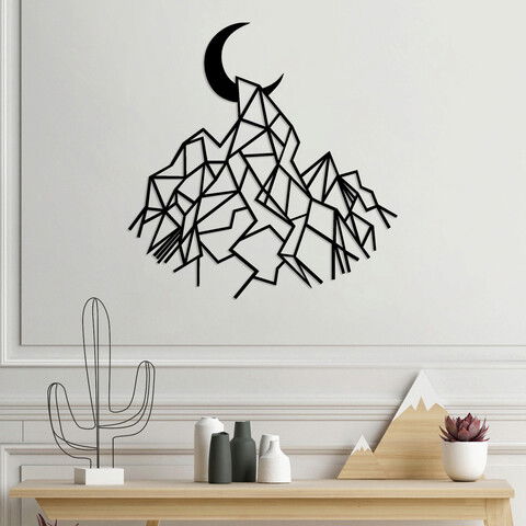 Decoratiune de perete, Mountain And Crescent, Metal, Dimensiune: 67 x 65 cm, Negru