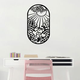 Decoratiune de perete, Sun Flower, Metal, Dimensiune: 39 x 68 cm, Negru