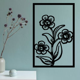 Decoratiune de perete, Flower 14, Metal, Dimensiune: 45 x 1,5 x 69 cm, Negru