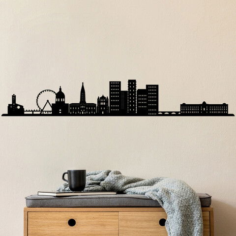 Decoratiune de perete, Toulouse Skyline 2, Metal, Dimensiune: 120 x 19 cm, Negru