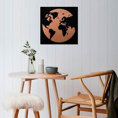 Decoratiune de perete, My World 2, Metal, Dimensiune: 50 x 50 cm, Cupru/Negru